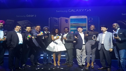 Picture: Samsung staff and guests at the launch of Galaxy S5 and other wearable devices held in Lagos, on Wednesday.